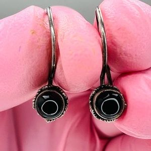 Vintage Black Onyx Dangle Hook Earrings in Sterling Silver